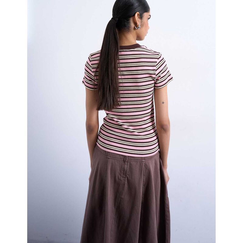 TOPSHOP Sally SS Stripe Rib Short Tee image number 1
